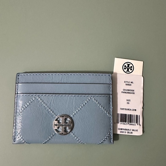 Tory Burch Light Blue Leather Card Holder - Picture 1 of 4